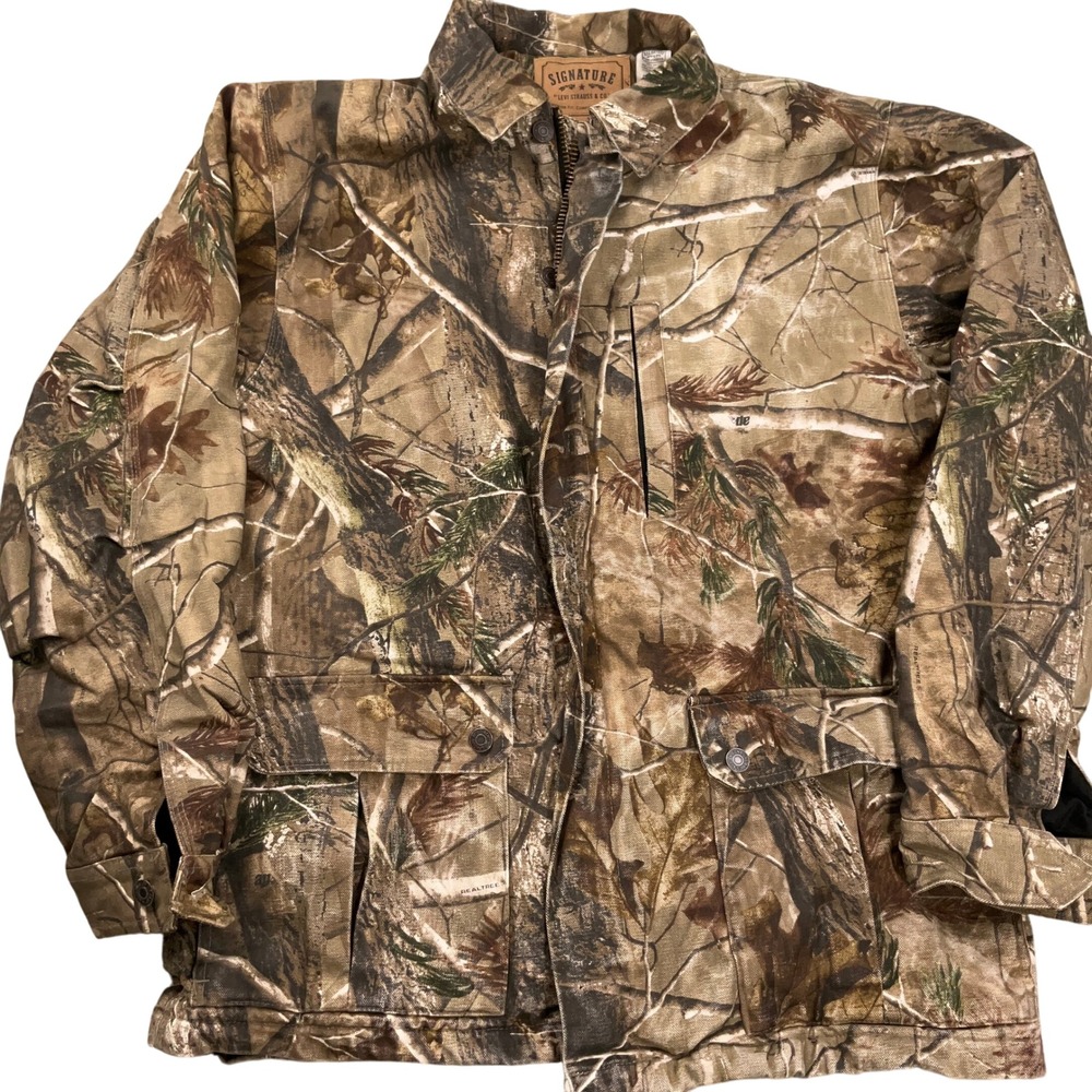 Levis Signature Jacket Men Medium Brown Camo Canvas Hunting Quilted Heavy Jacket